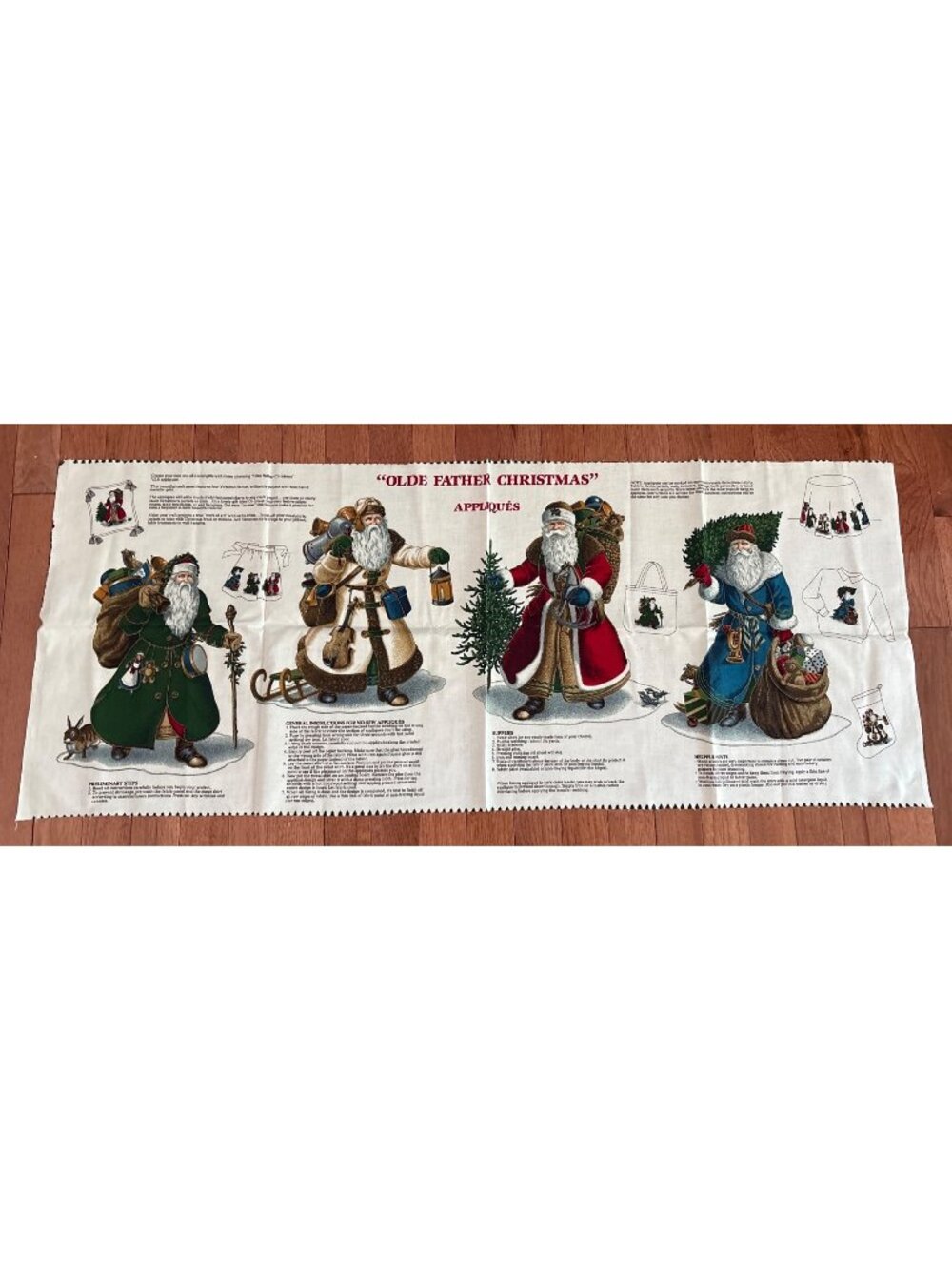 Olde Father Christmas Victorian Appliqué Cotton Fabric Panel 4 Santas Craft
